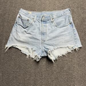 Levi's 501 Premium Shorts Womens 31 Blue High Rise Cutoff Button Fly 100% Cotton